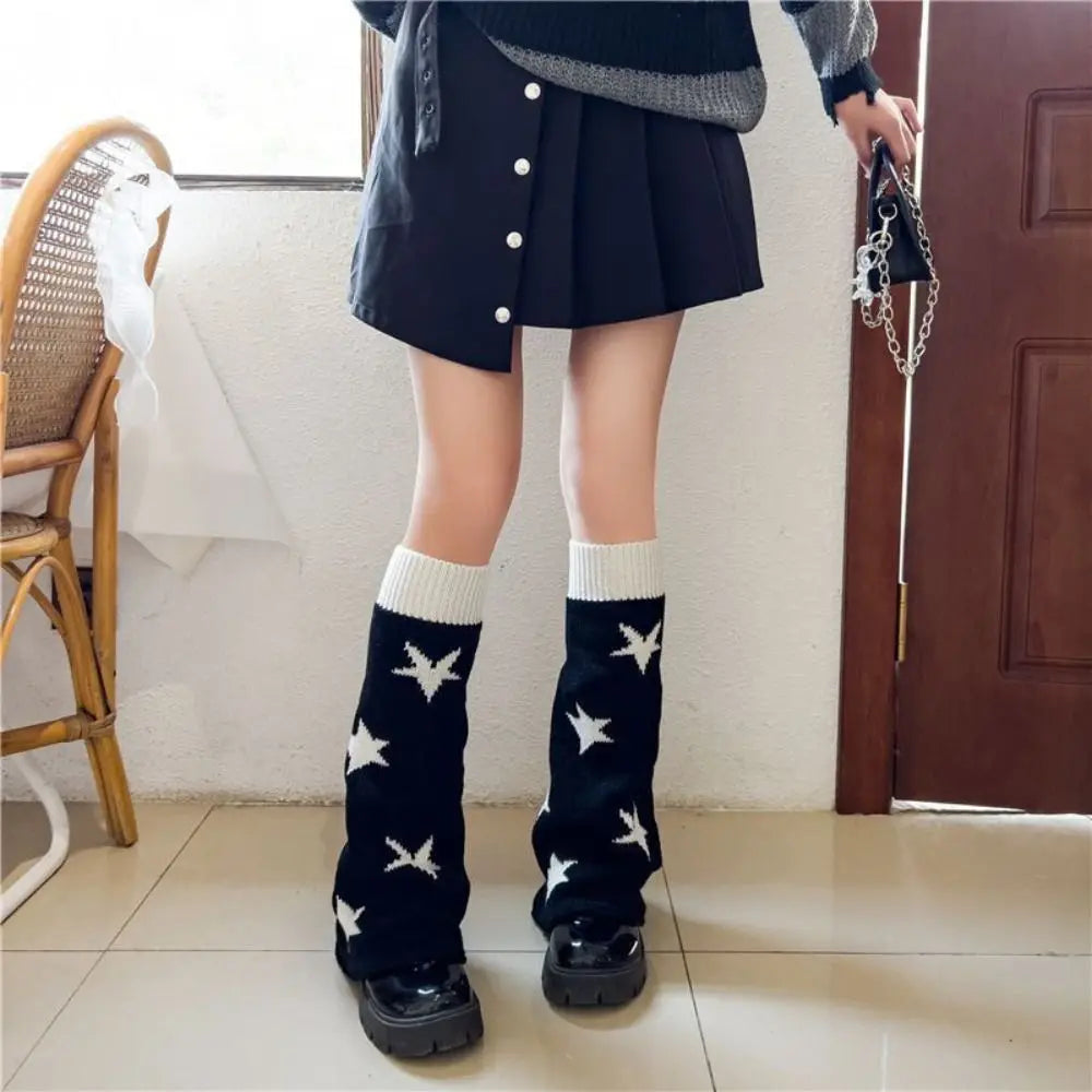 Fashion Five Pointed Star Warm Knitted Socks New Acrylic Fiber Long Socks Leg Warmers Knitted Foot Cover Long Tube Sock